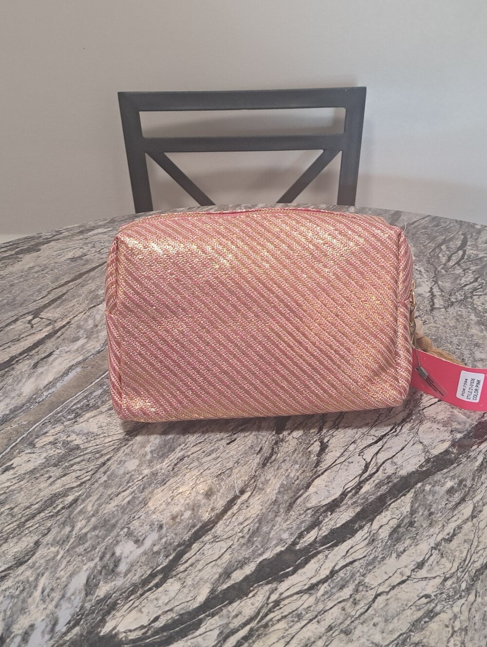 Vince Camuto Rose Gold Metallic Cosmetic Pouch with Tassel Charm Zipper - Picture 3 of 5